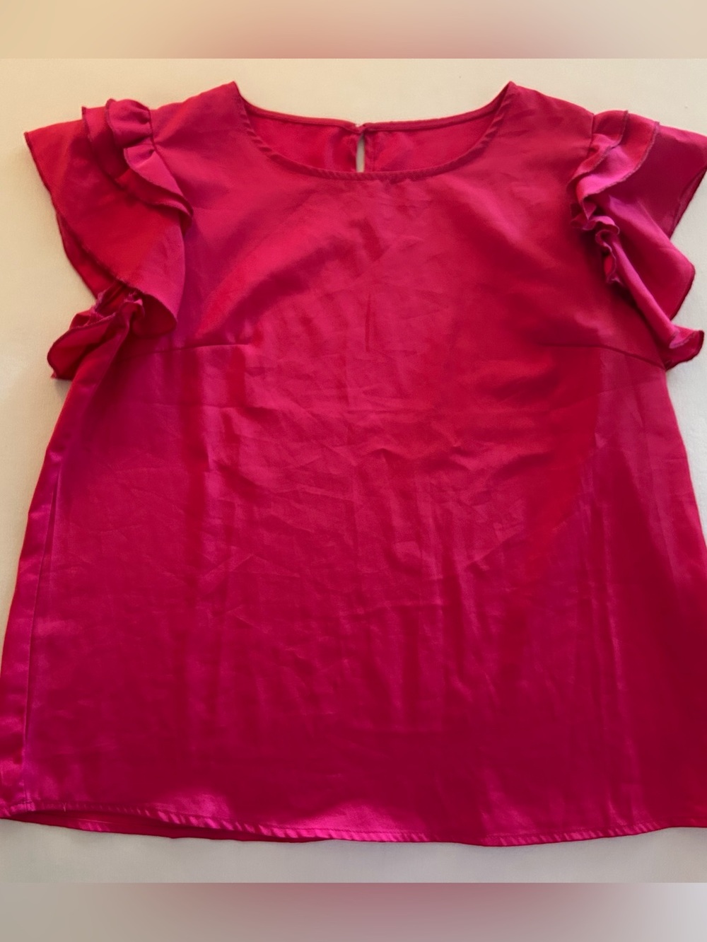 HUGE BUNDLE SALE! Fuchsia Ruffle Sleeve Satin Top MEDIUM